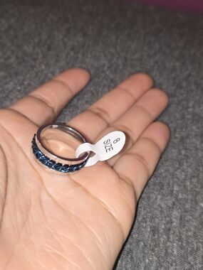 Blue Crystal Chain Accent Women’s Ring - Size 8